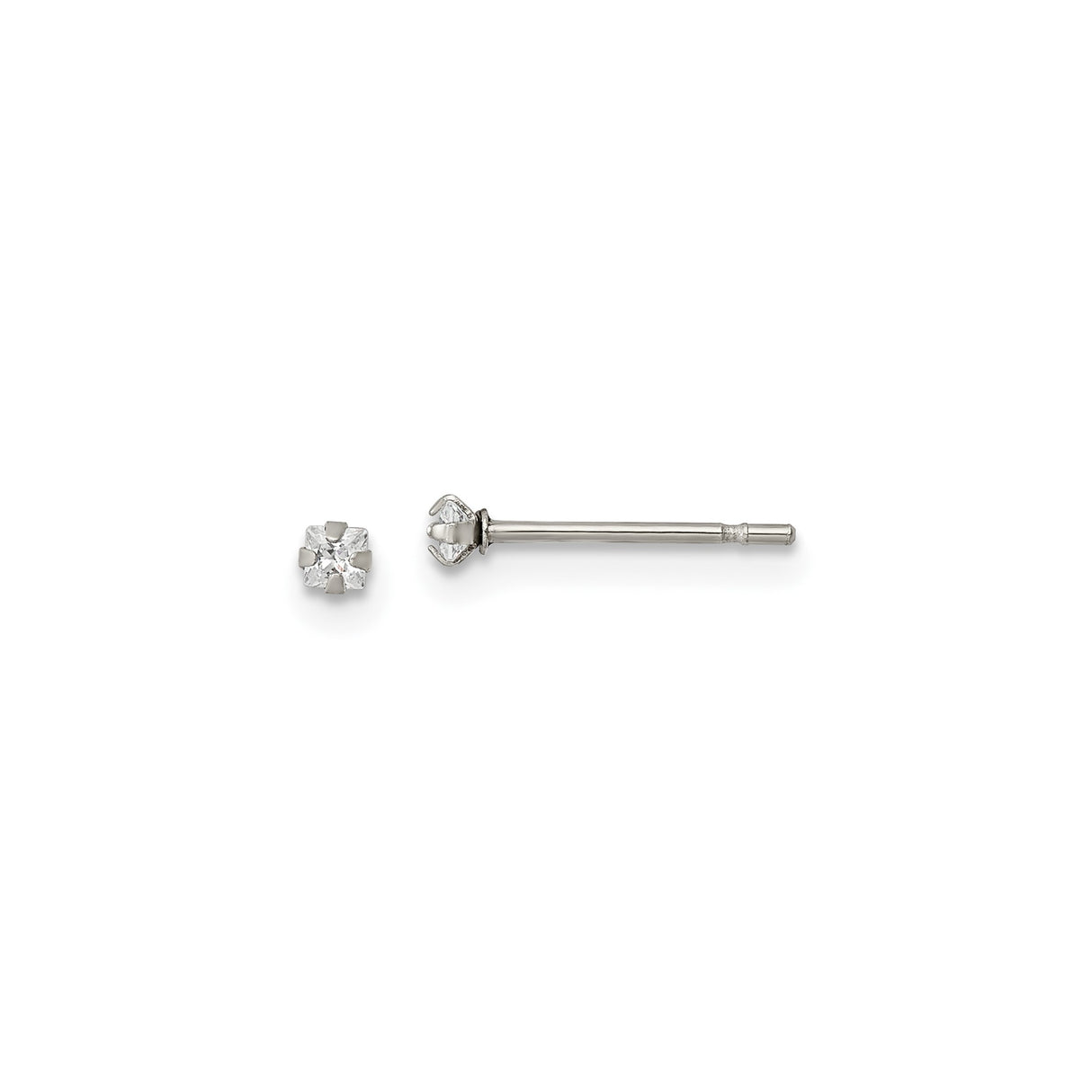 Stainless Steel Stud Earrings with Cubic Zirconia, Six Prong Setting, Hypoallergenic Design