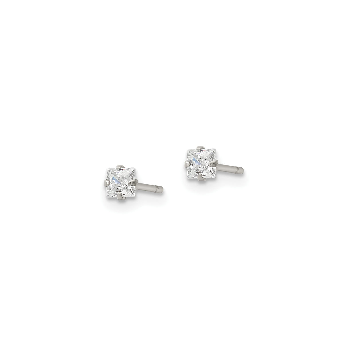 Stainless Steel Stud Earrings with Princess Cut Cubic Zirconia, Modern Minimalist Design