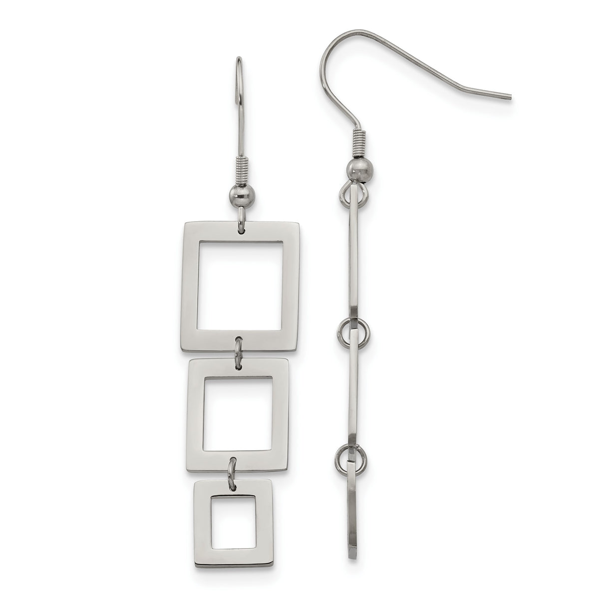 Stainless Steel Drop Earrings with Three Square Links, Modern Geometric Dangle Style for Women
