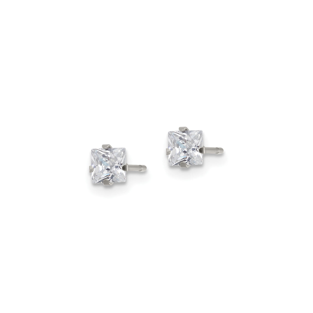 Stainless Steel Stud Earrings with Clear Square Cut Cubic Zirconia, Minimalist Design