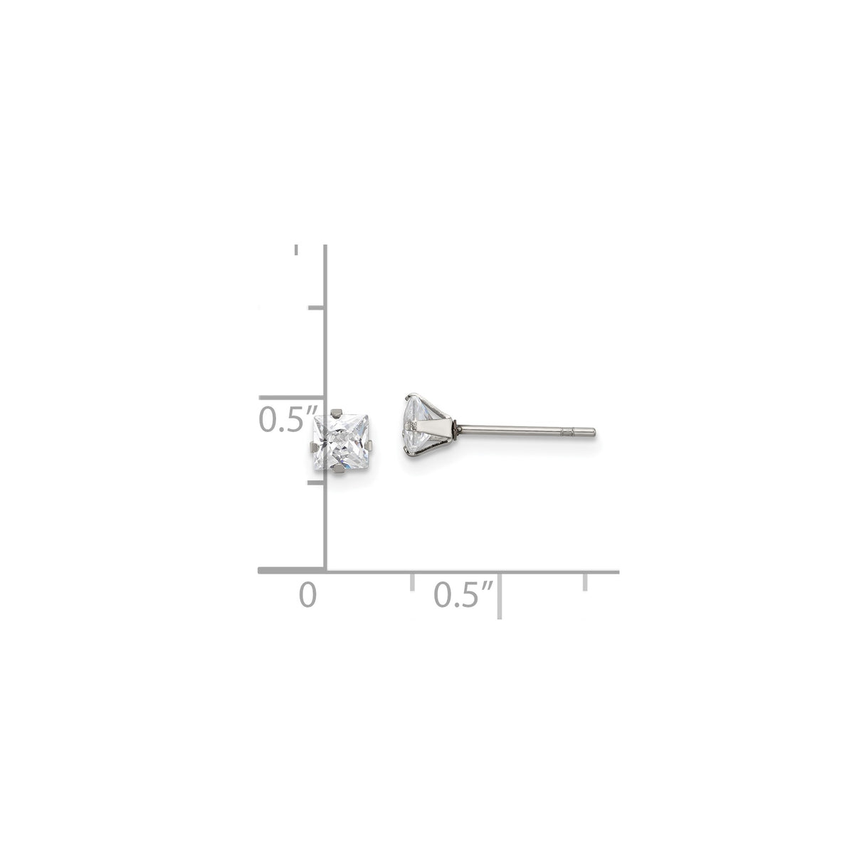Stainless Steel Stud Earrings with Clear Square Cut Cubic Zirconia, Minimalist Design