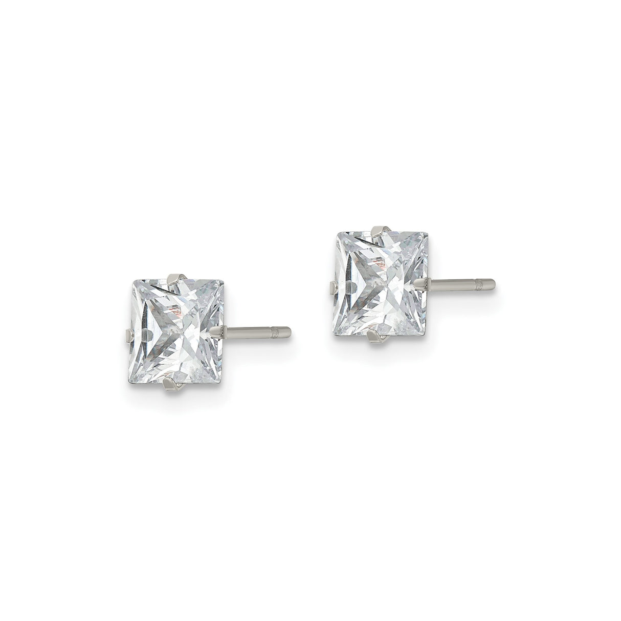Stainless Steel Stud Earrings with Clear Cubic Zirconia, Four Prong Setting, Hypoallergenic