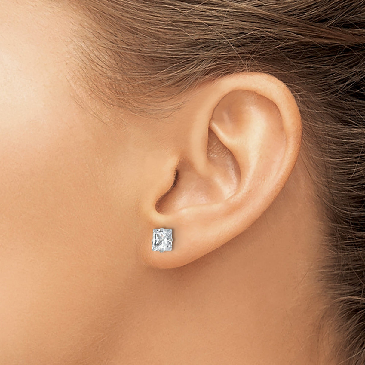 Stainless Steel Stud Earrings with Clear Cubic Zirconia, Four Prong Setting, Hypoallergenic