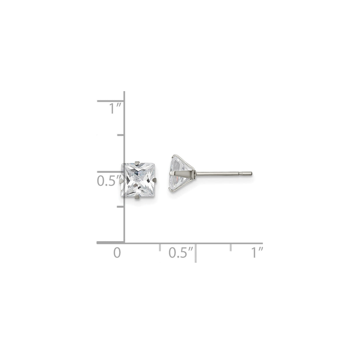 Stainless Steel Stud Earrings with Clear Cubic Zirconia, Four Prong Setting, Hypoallergenic