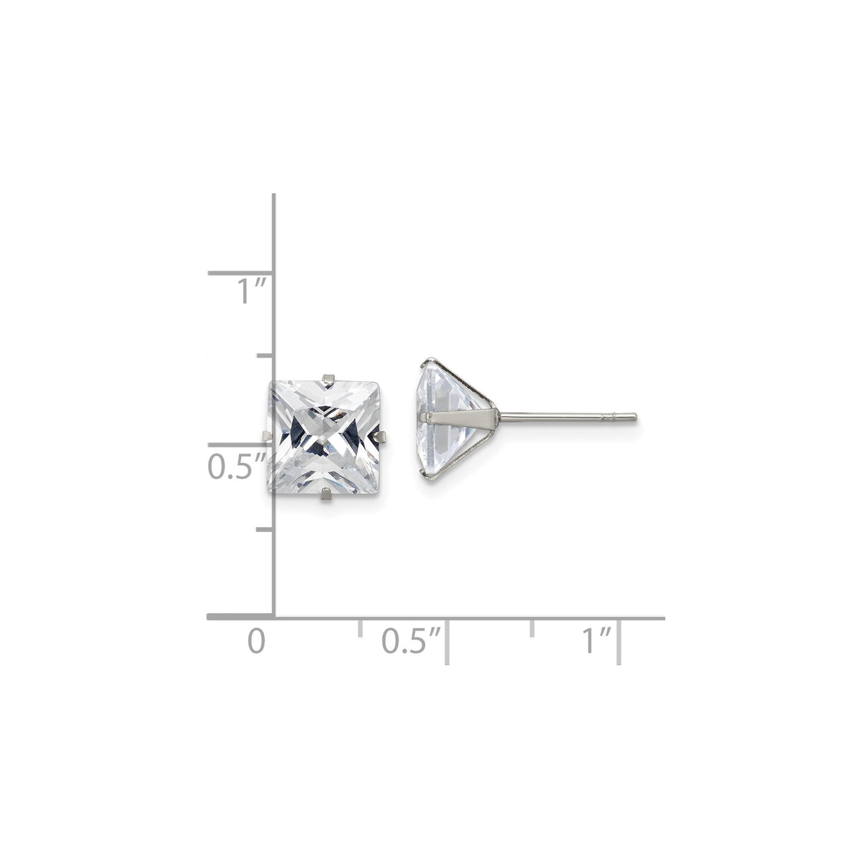 Stainless Steel Stud Earrings with Princess Cut Cubic Zirconia, Modern Prong Mount Design