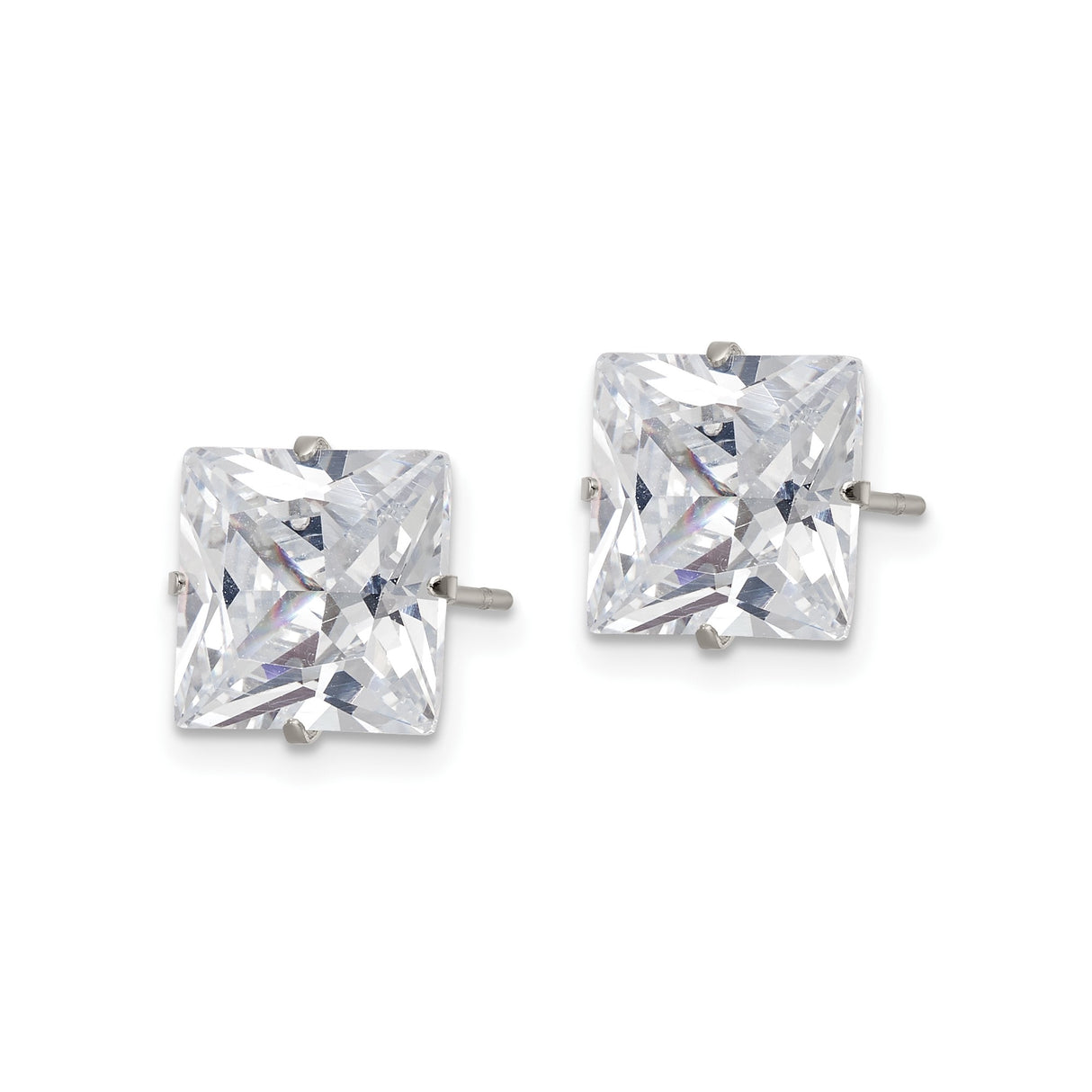 Stainless Steel Stud Earrings with Cubic Zirconia, Square Four-Prong Setting, Modern Lightweight Style
