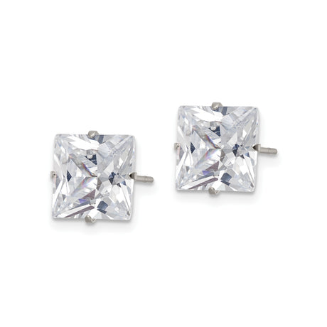 Stainless Steel Stud Earrings with Cubic Zirconia, Square Four-Prong Setting, Modern Lightweight Style