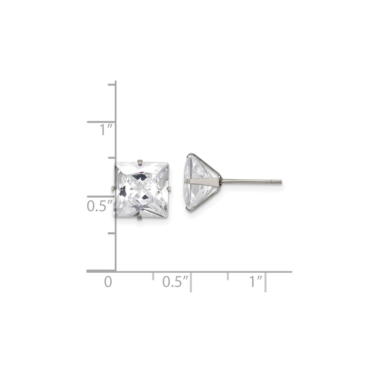 Stainless Steel Stud Earrings with Cubic Zirconia, Square Four-Prong Setting, Modern Lightweight Style