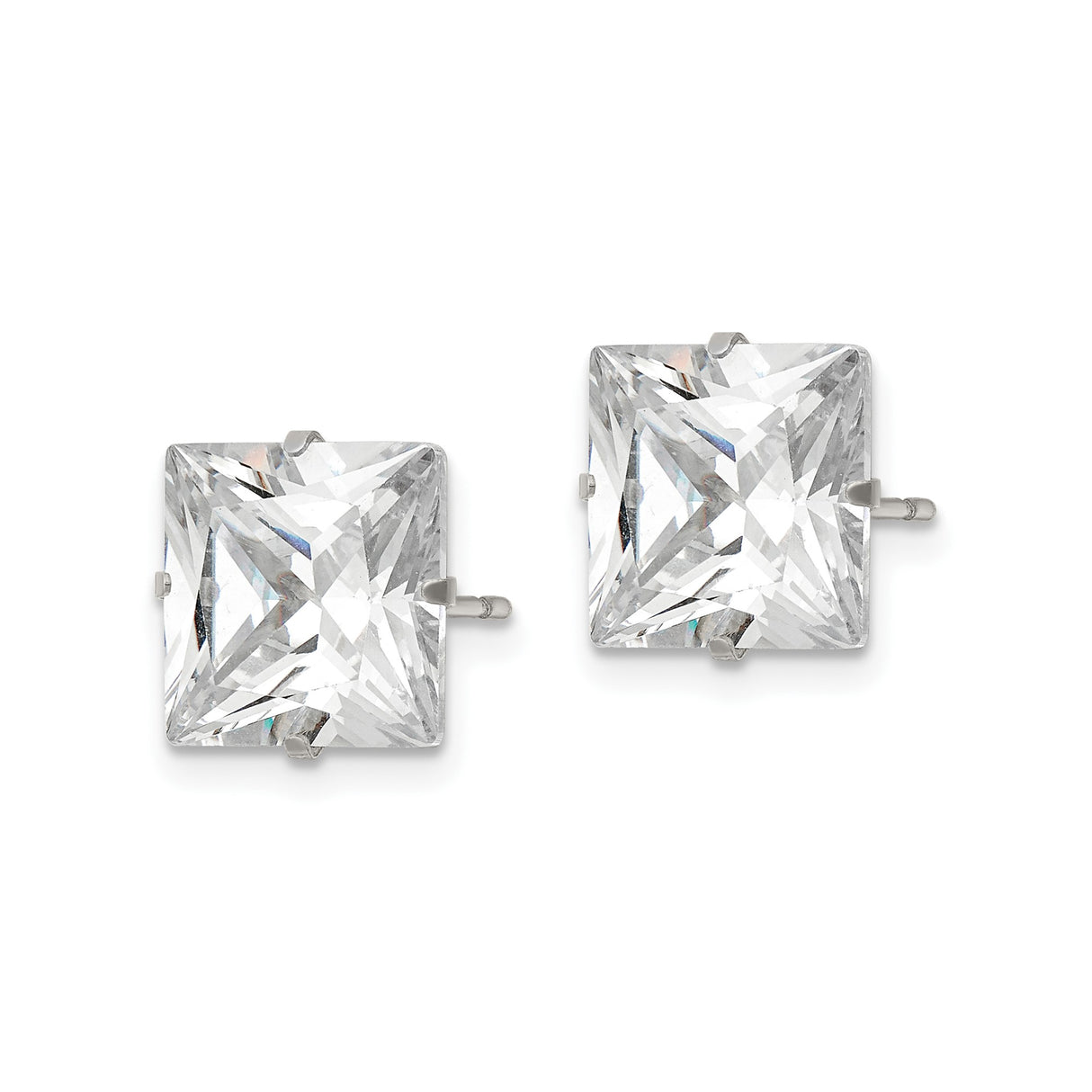 Stainless Steel Stud Earrings with Large Square Cubic Zirconia, Minimalist Modern Design