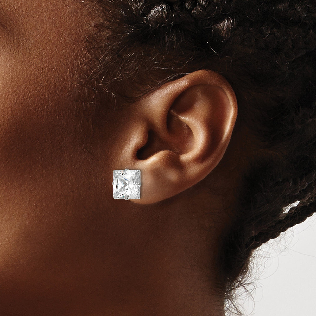 Stainless Steel Stud Earrings with Large Square Cubic Zirconia, Minimalist Modern Design