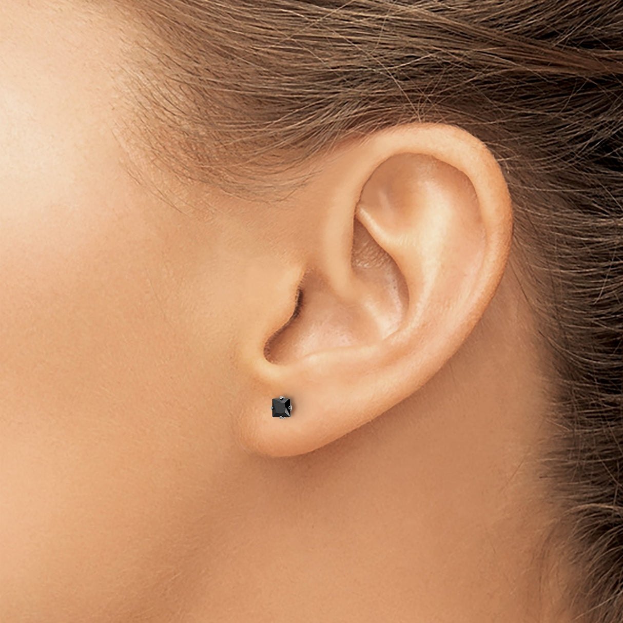 Stainless Steel Stud Earrings with Black Cubic Zirconia, Square Cut, Gothic Punk Style