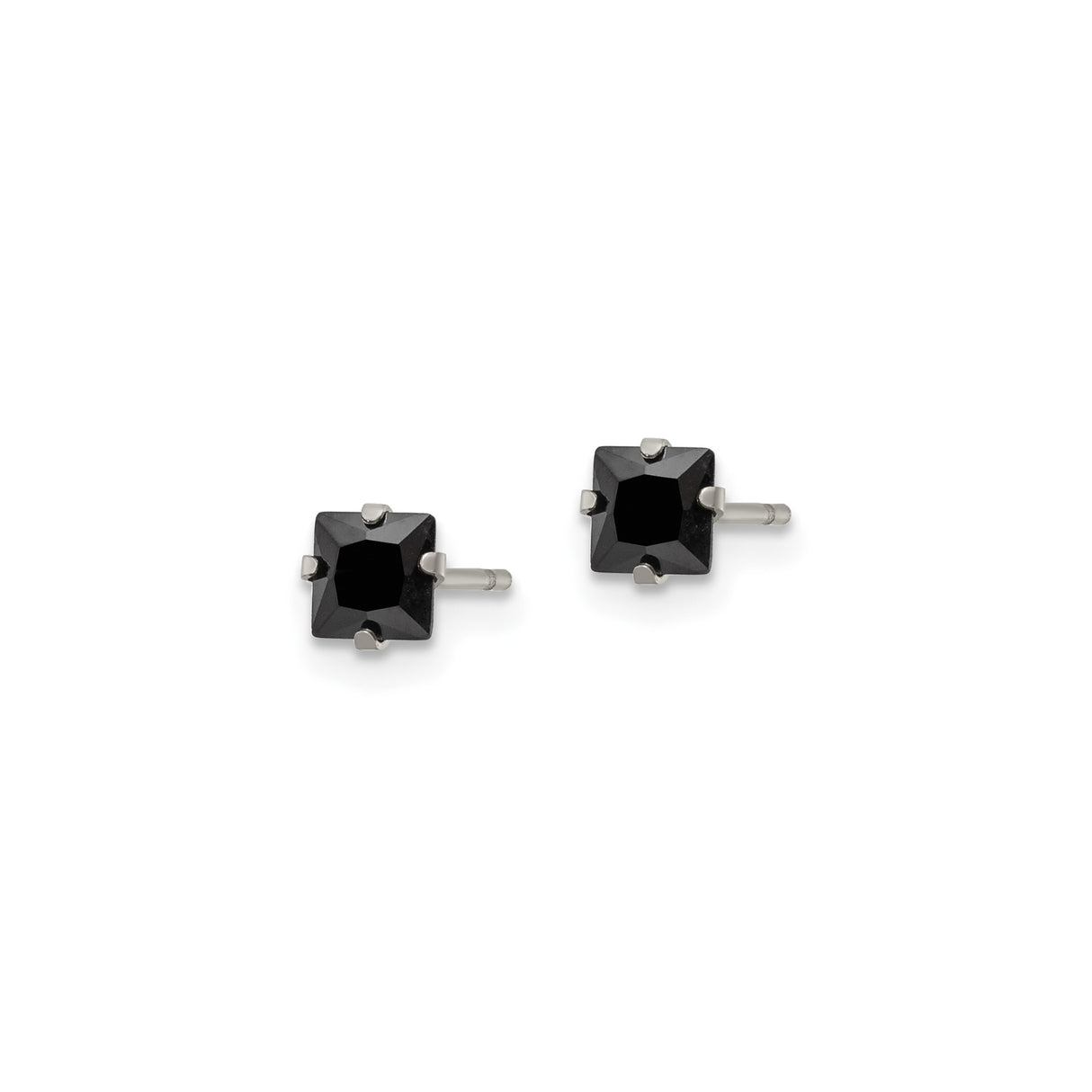 Stainless Steel Stud Earrings with Square-Cut Black Cubic Zirconia, Modern Minimalist Design