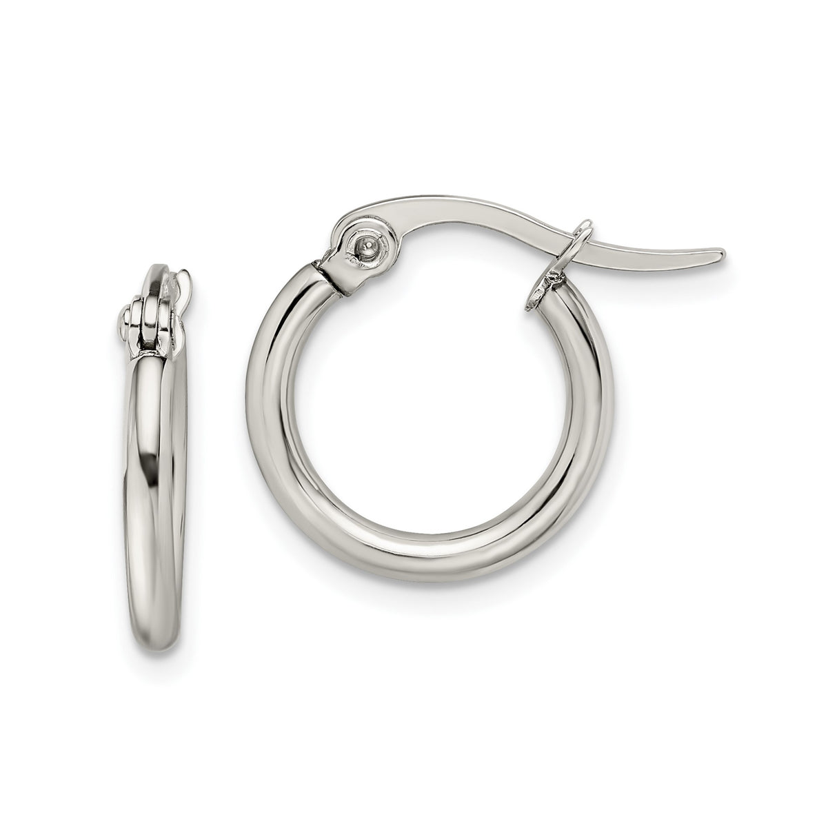 Stainless Steel Hoop Earrings, Polished Round Design with Latch Back, Unisex Minimalist Style