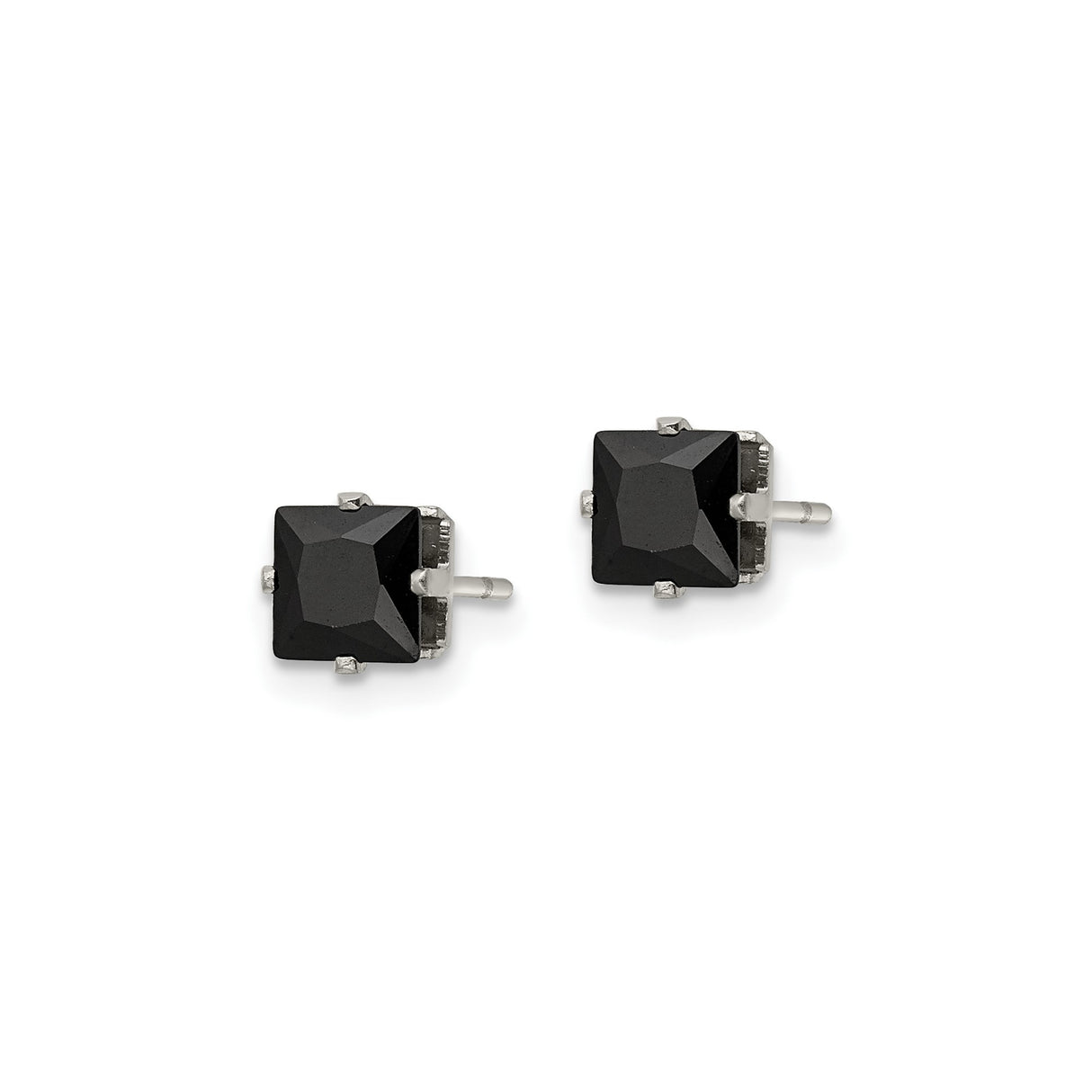 Stainless Steel Stud Earrings with Square Cubic Zirconia, Modern Black Prong Set Unisex Design