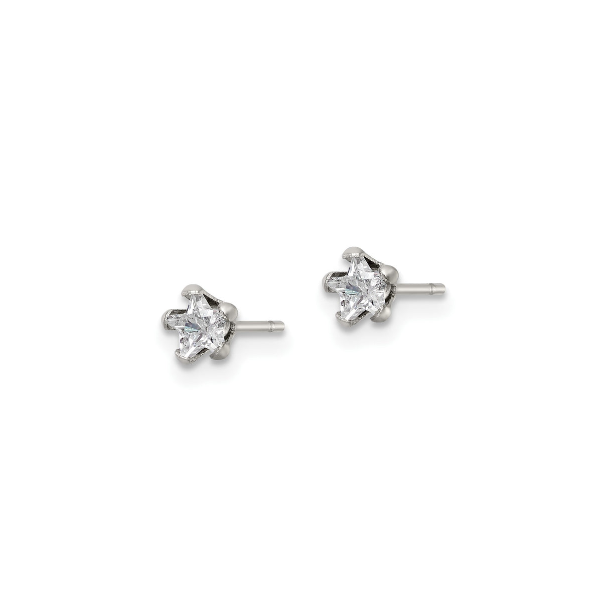 Stainless Steel Star-Shaped Stud Earrings with Clear Cubic Zirconia for Women and Girls