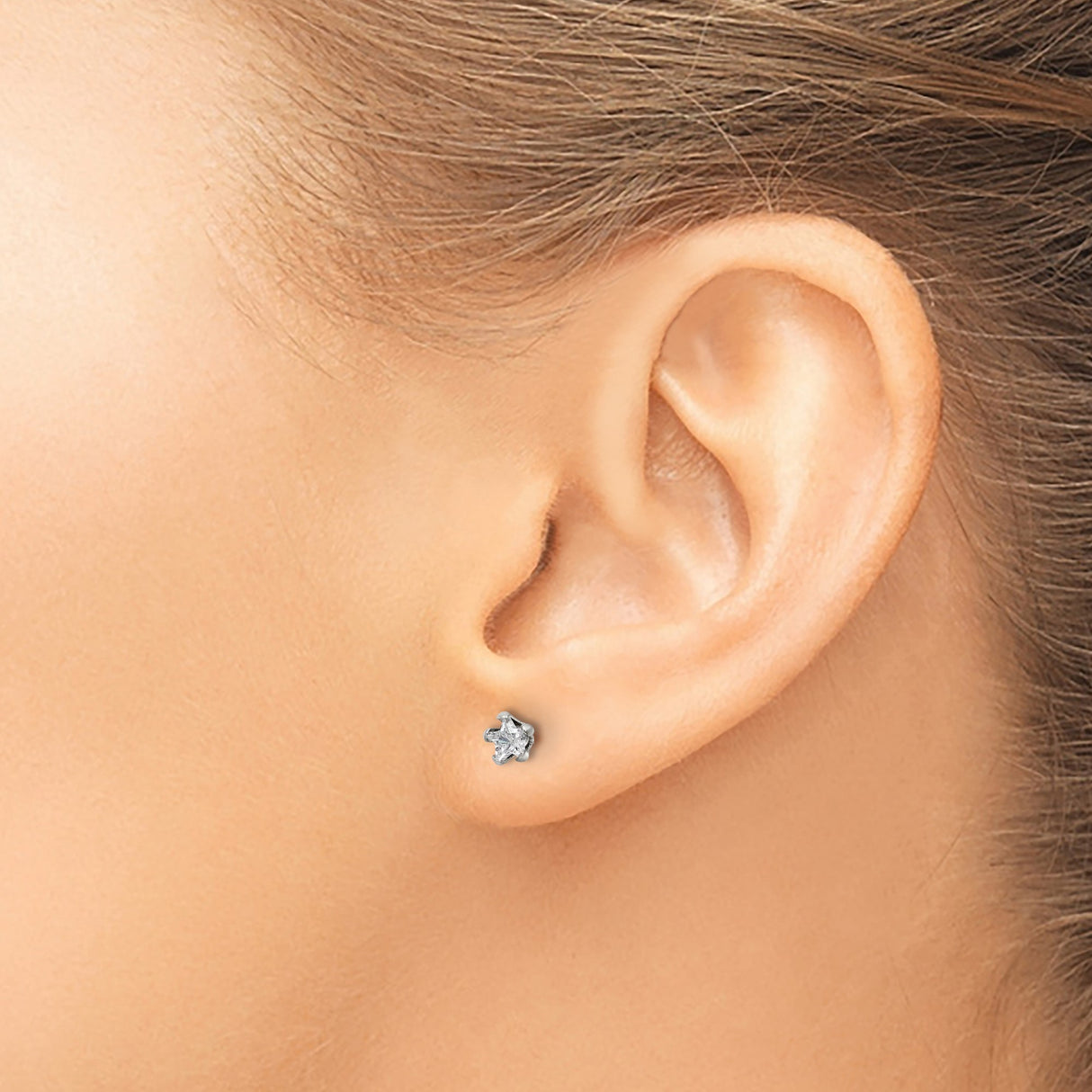Stainless Steel Star-Shaped Stud Earrings with Clear Cubic Zirconia for Women and Girls