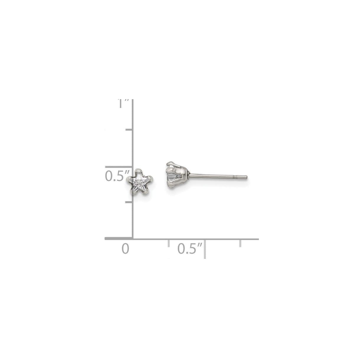 Stainless Steel Star-Shaped Stud Earrings with Clear Cubic Zirconia for Women and Girls