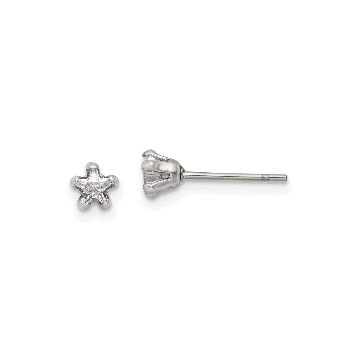 Stainless Steel Star-Shaped Stud Earrings with Clear Cubic Zirconia for Women and Girls