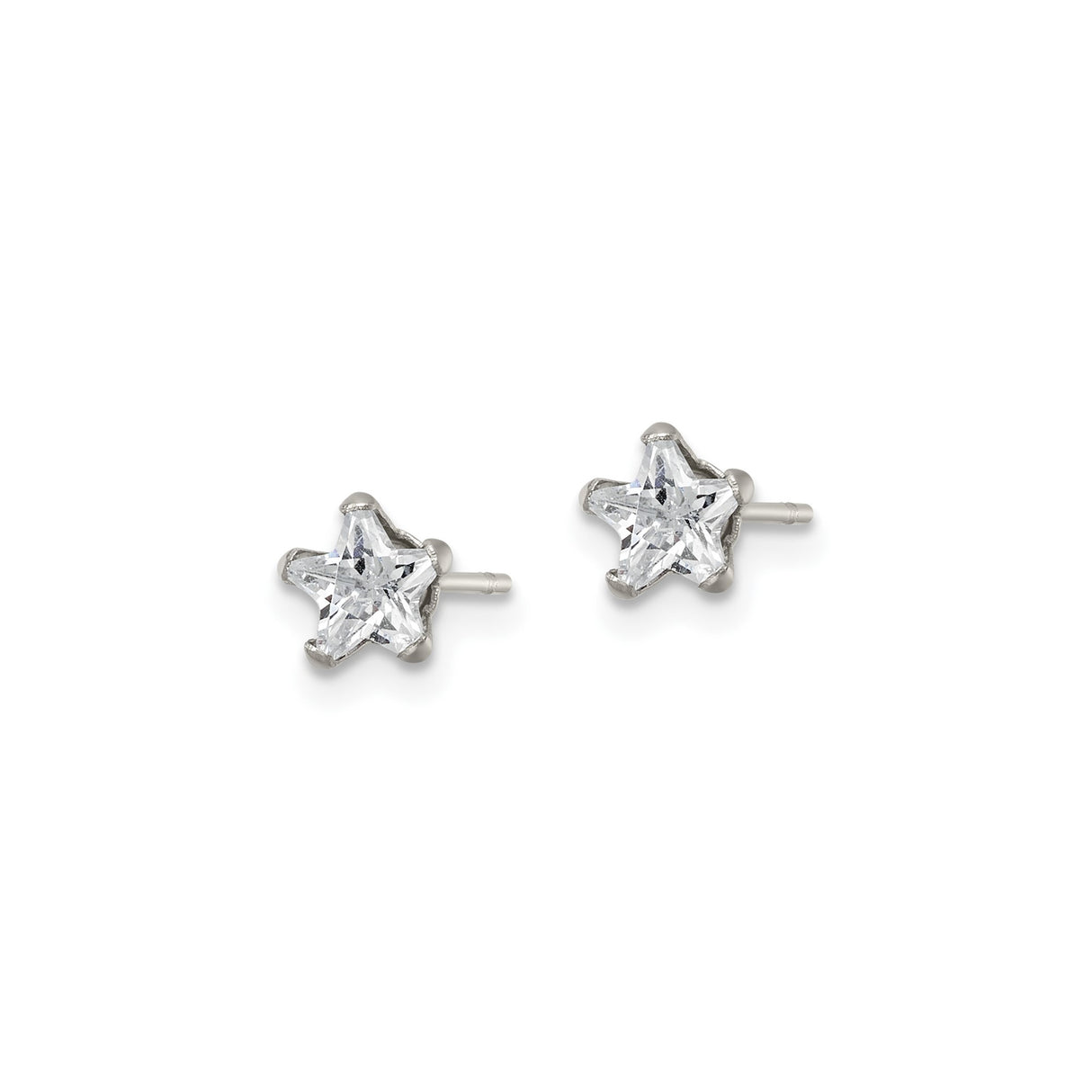 Stainless Steel Star Stud Earrings with Cubic Zirconia, Five Point Design, Hypoallergenic Jewelry