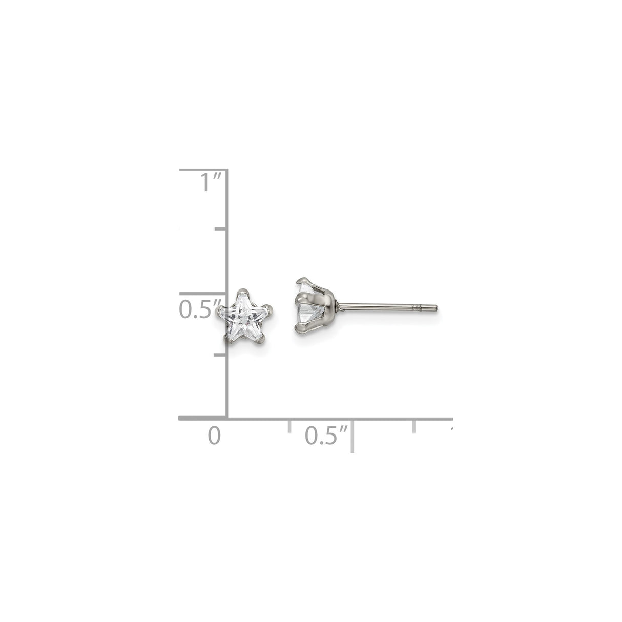 Stainless Steel Star Stud Earrings with Cubic Zirconia, Five Point Design, Hypoallergenic Jewelry