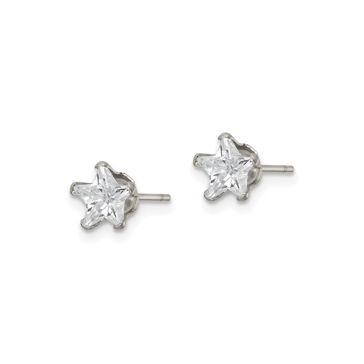 Stainless Steel Star Shaped Stud Earrings with Cubic Zirconia Center, Hypoallergenic Jewelry for Women