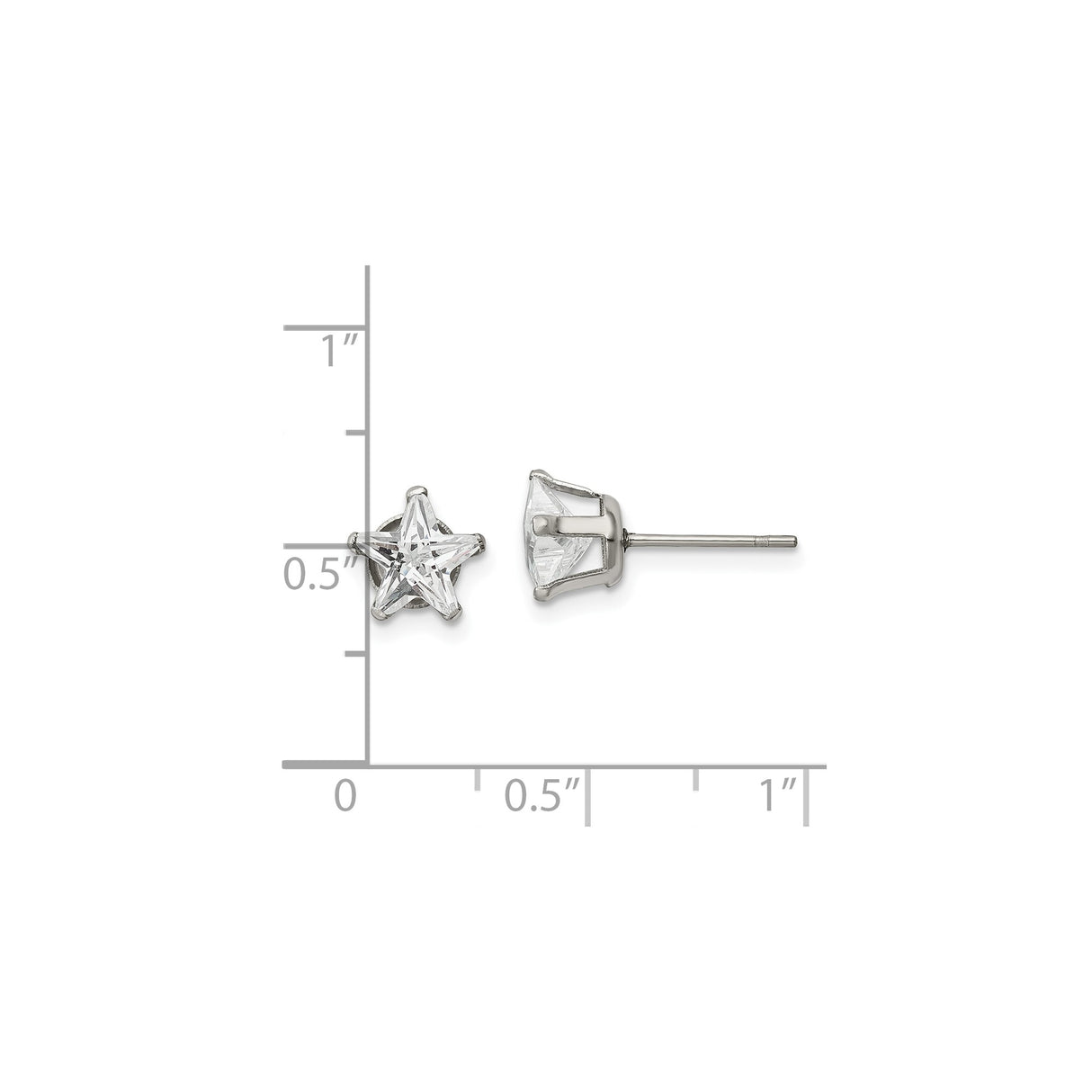 Stainless Steel Star Earrings with Cubic Zirconia Center, Minimalist Celestial Studs for Women