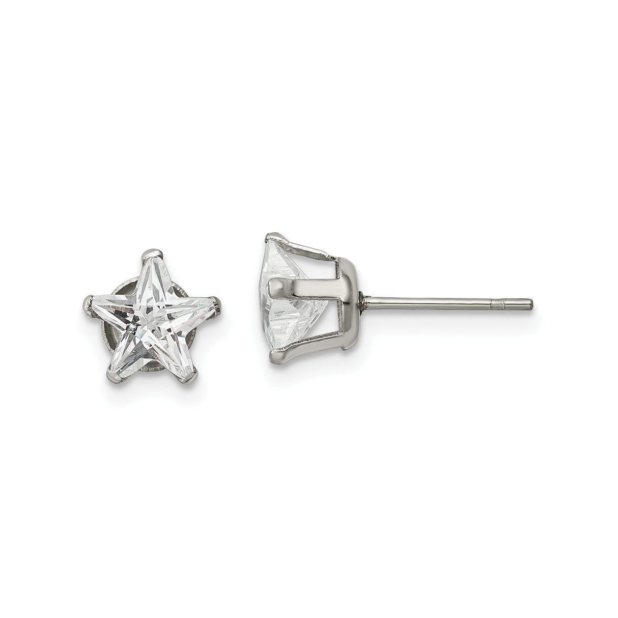 Stainless Steel Star Earrings with Cubic Zirconia Center, Minimalist Celestial Studs for Women