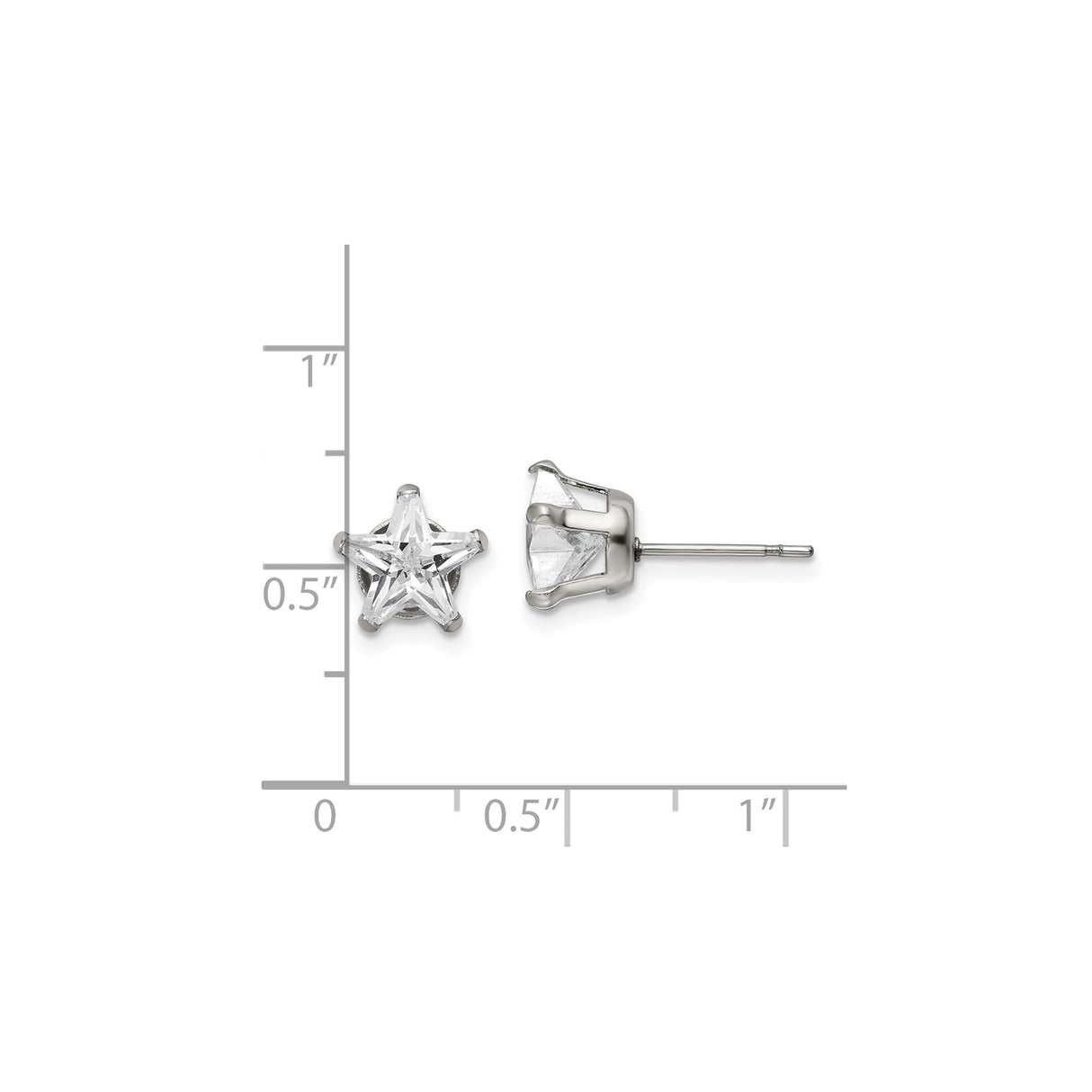 Stainless Steel Star Stud Earrings with Cubic Zirconia, Minimalist Hypoallergenic Design