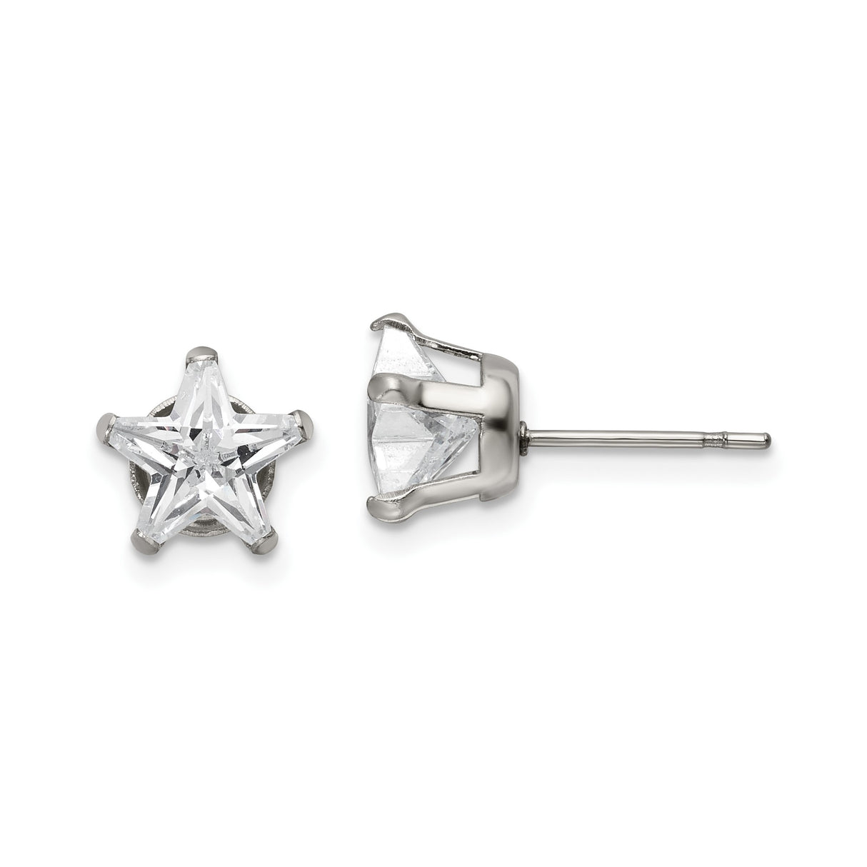 Stainless Steel Star Stud Earrings with Cubic Zirconia, Minimalist Hypoallergenic Design