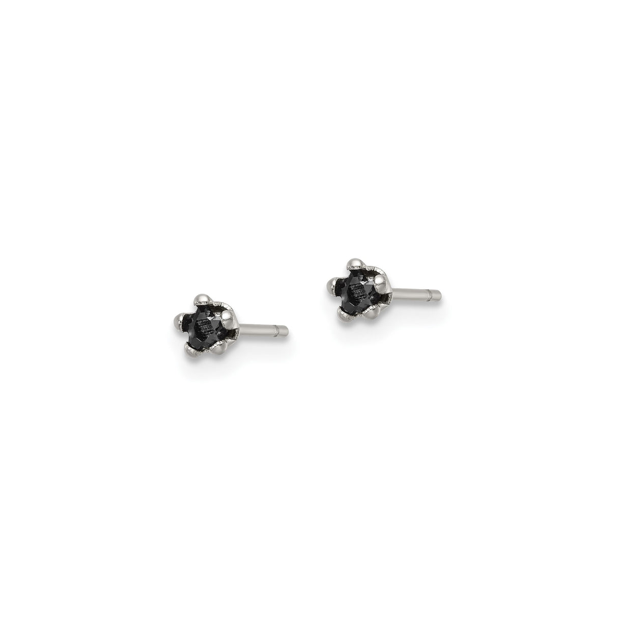 Stainless Steel Stud Earrings with Black Cubic Zirconia, Minimalist Unisex Design