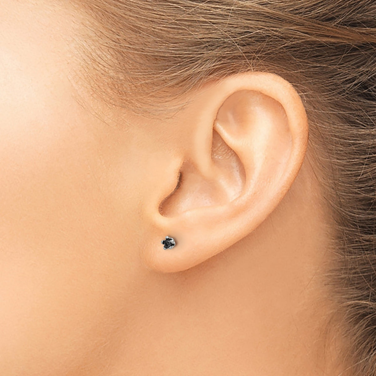 Stainless Steel Stud Earrings with Black Cubic Zirconia, Minimalist Unisex Design