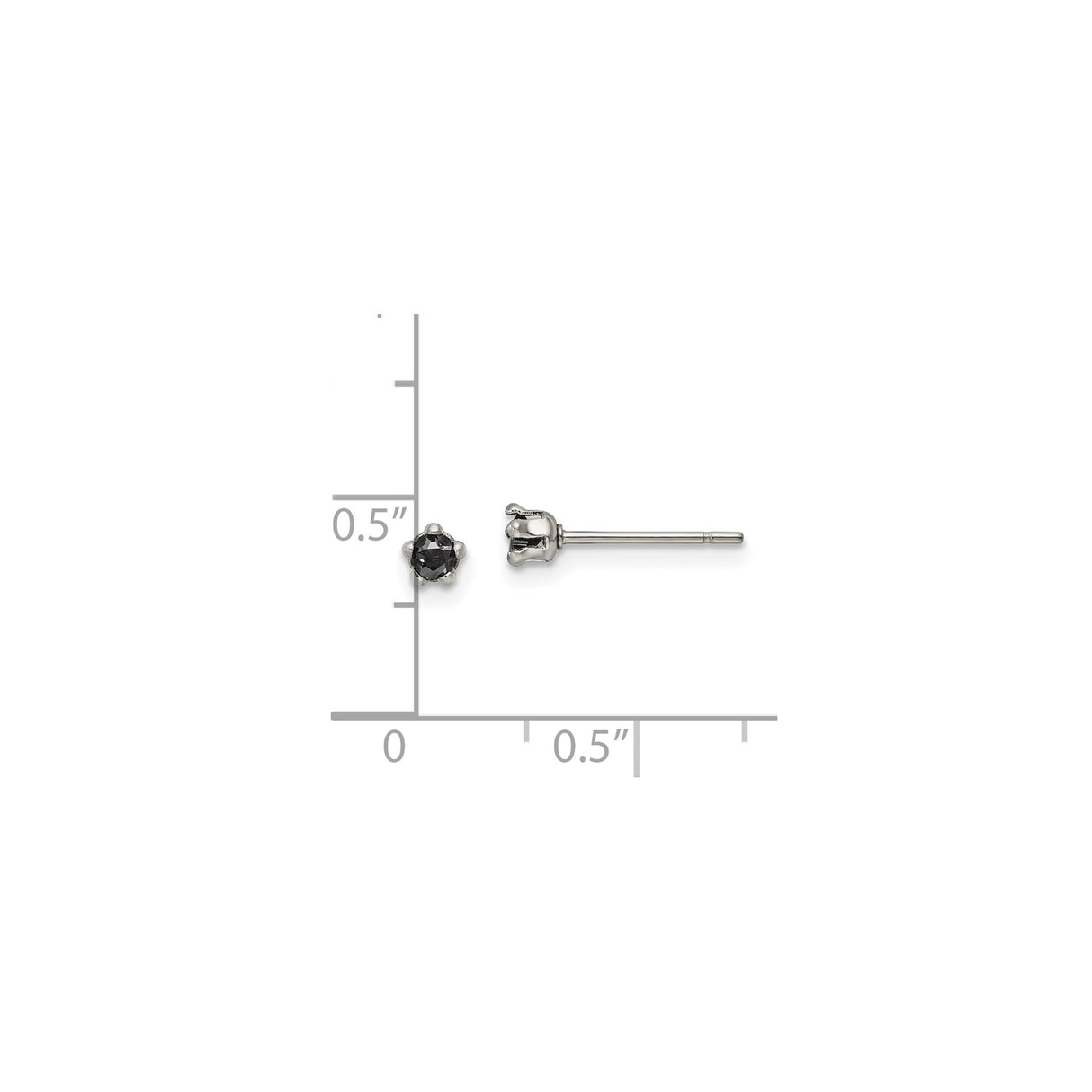 Stainless Steel Stud Earrings with Black Cubic Zirconia, Minimalist Unisex Design