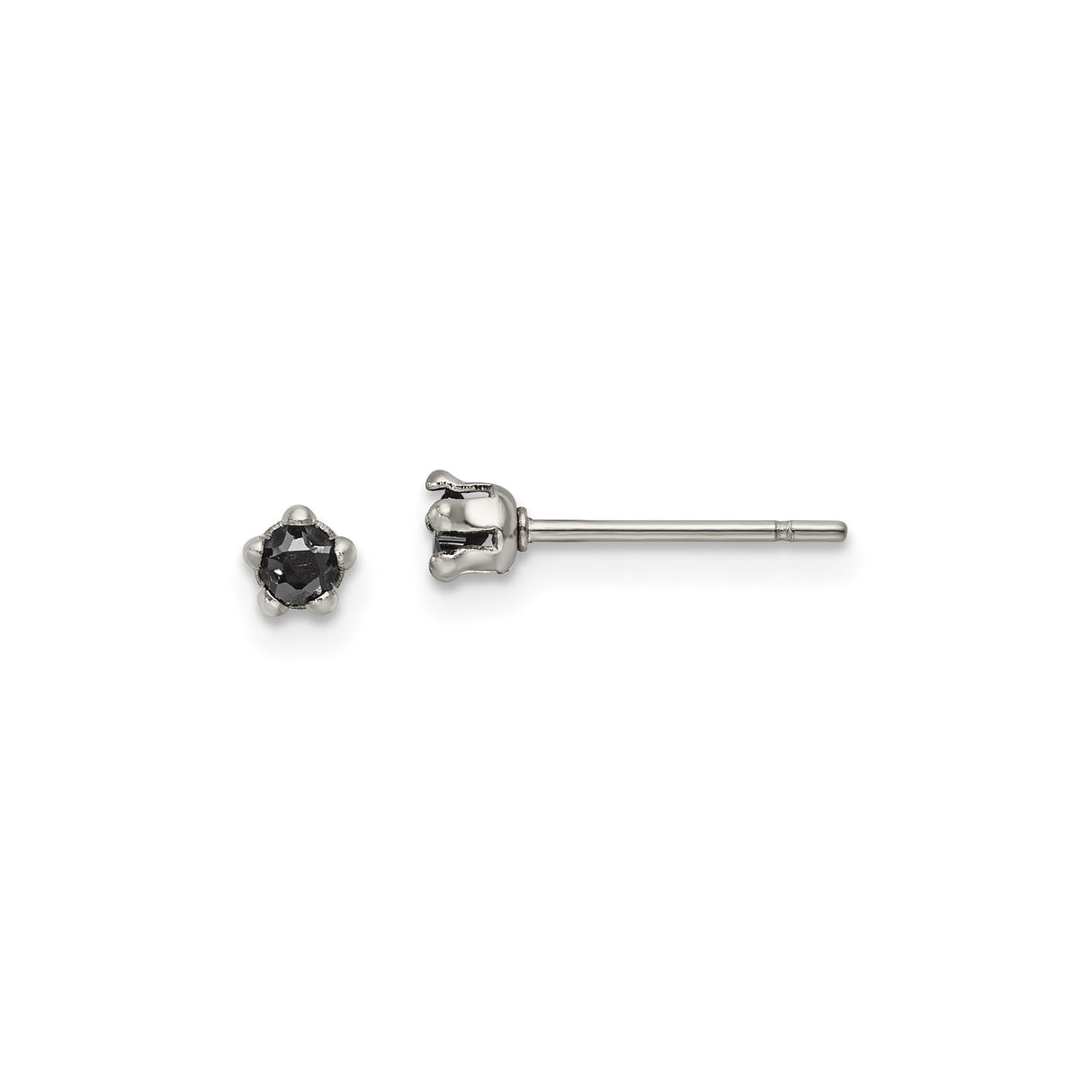 Stainless Steel Stud Earrings with Black Cubic Zirconia, Minimalist Unisex Design