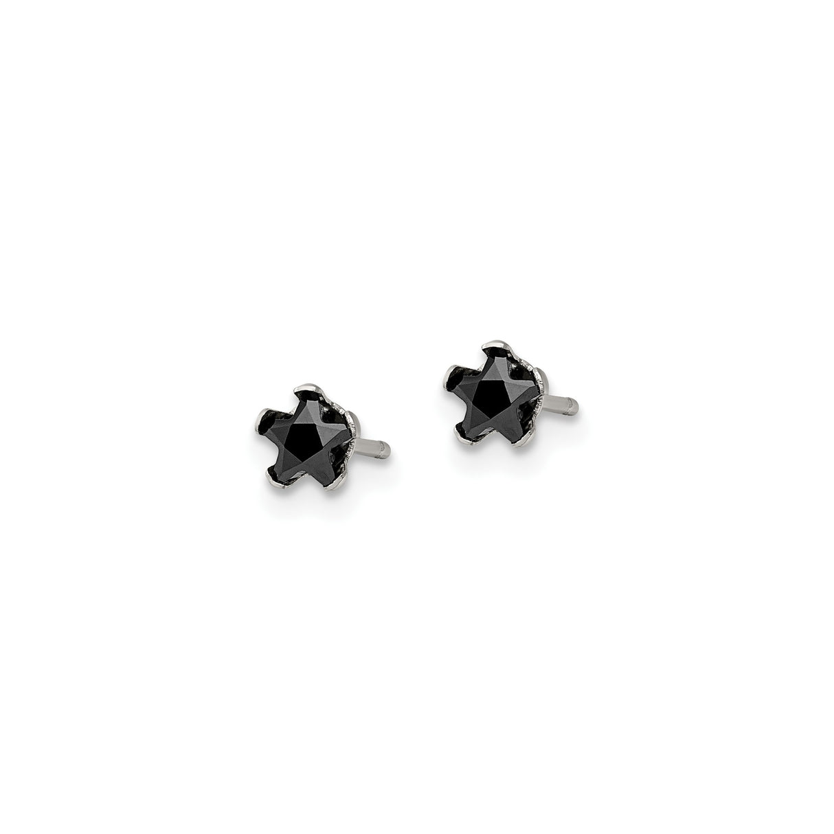 Stainless Steel Stud Earrings with Black Cubic Zirconia, Star Cut, Modern Minimalist Design