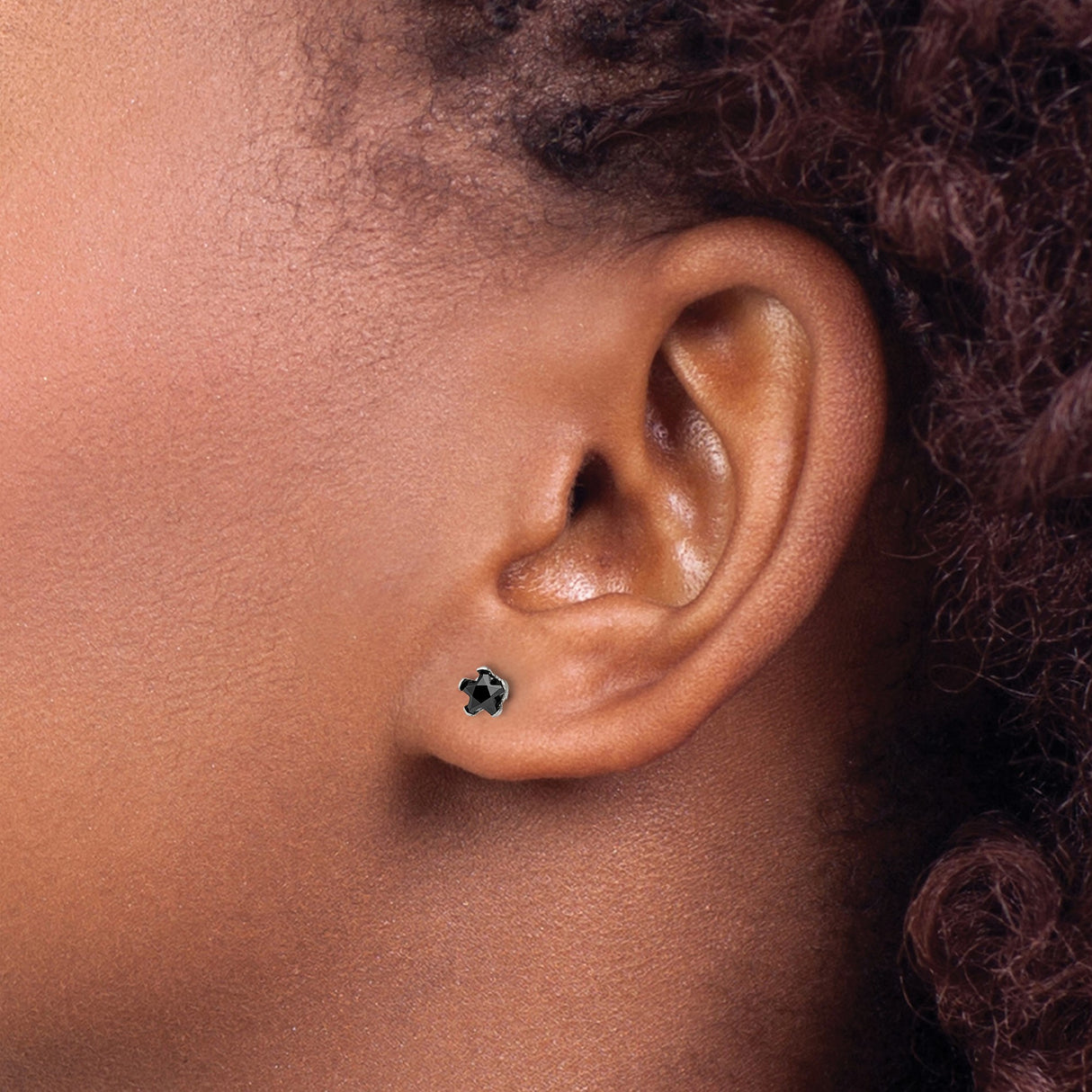 Stainless Steel Stud Earrings with Black Cubic Zirconia, Star Cut, Modern Minimalist Design