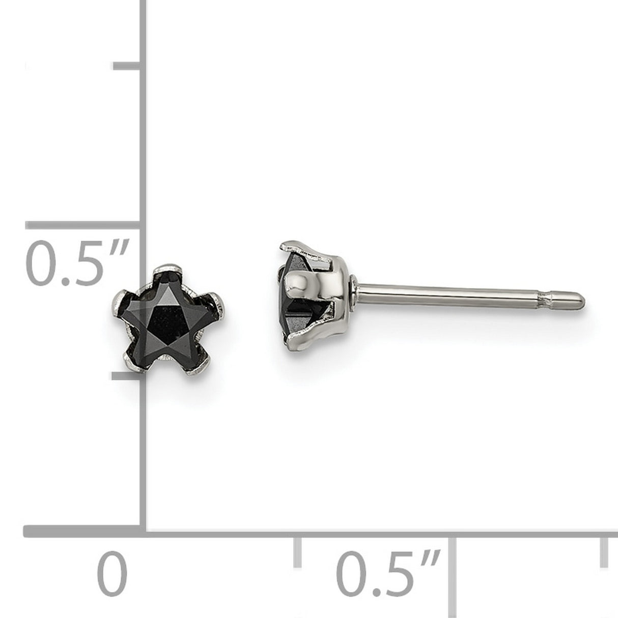 Stainless Steel Stud Earrings with Black Cubic Zirconia, Star Cut, Modern Minimalist Design