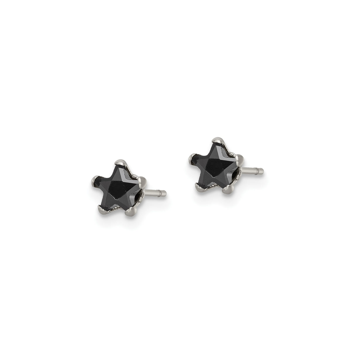 Stainless Steel Star Shaped Stud Earrings with Cubic Zirconia Centerpiece