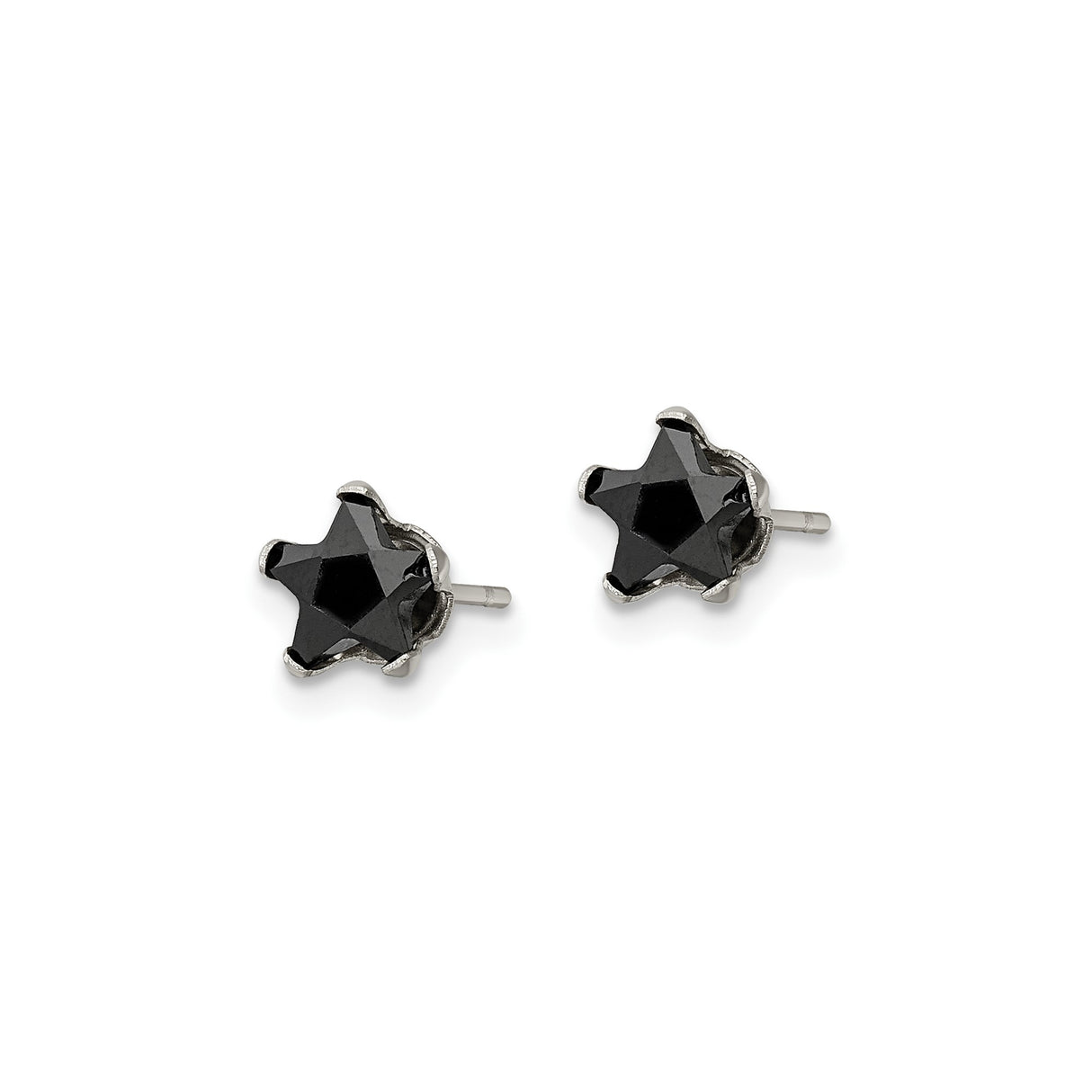 Stainless Steel Stud Earrings with Cubic Zirconia, Black Star Geometric Design