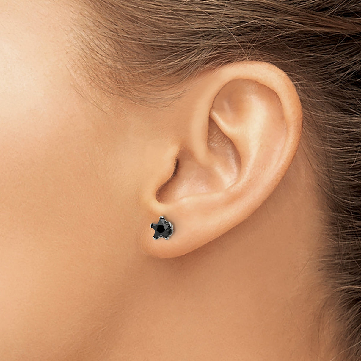 Stainless Steel Stud Earrings with Cubic Zirconia, Black Star Geometric Design