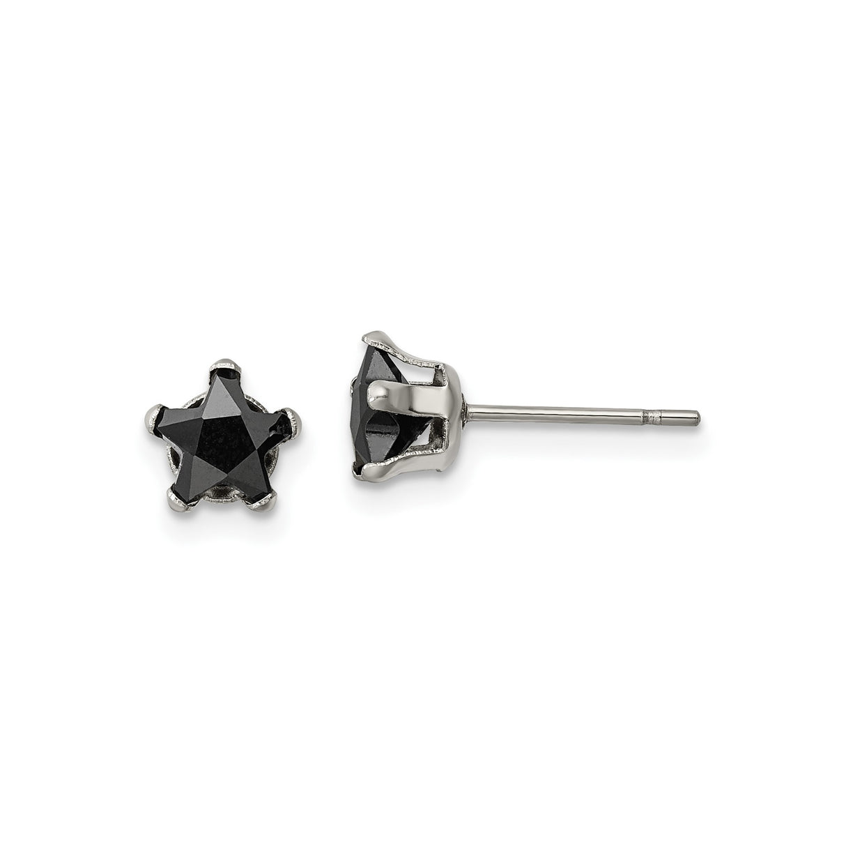 Stainless Steel Stud Earrings with Cubic Zirconia, Black Star Geometric Design