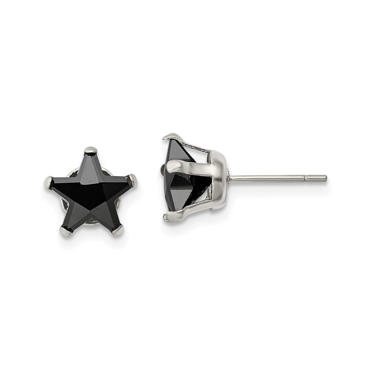 Stainless Steel Star Stud Earrings with Cubic Zirconia, Celestial Unisex Design