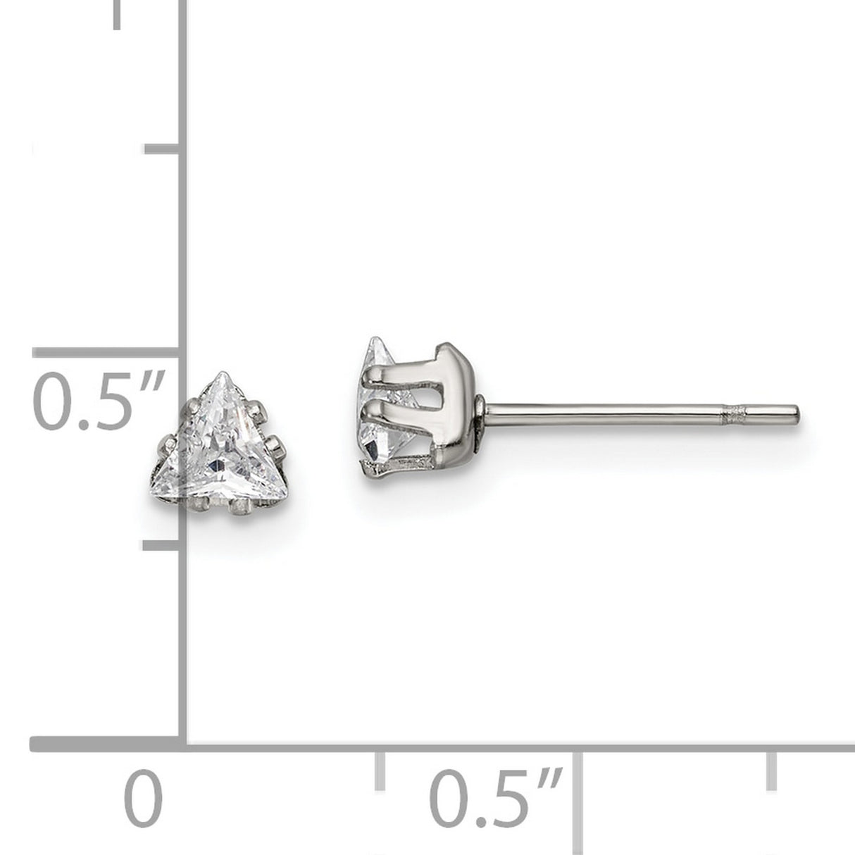 Stainless Steel Triangle Stud Earrings with Cubic Zirconia, Minimalist Geometric Design