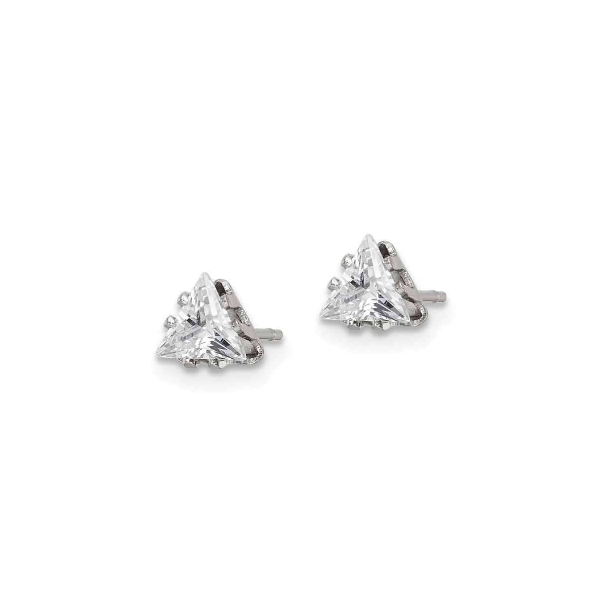 Stainless Steel Triangle Stud Earrings with Cubic Zirconia, Minimalist Geometric Design