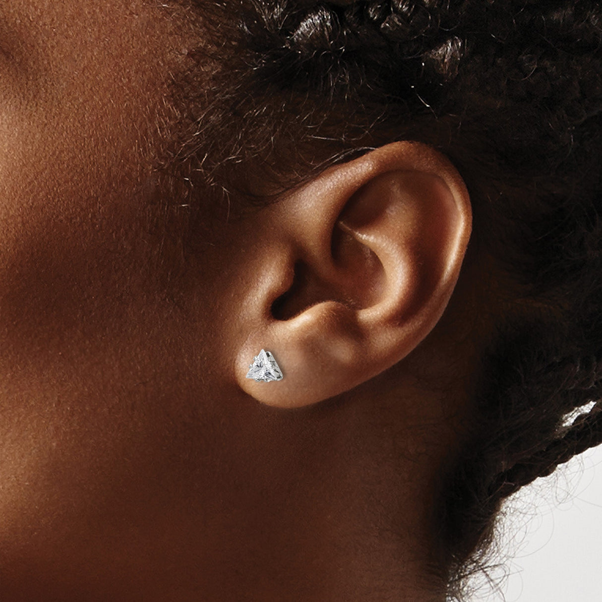 Stainless Steel Triangle Stud Earrings with Cubic Zirconia, Minimalist Geometric Design