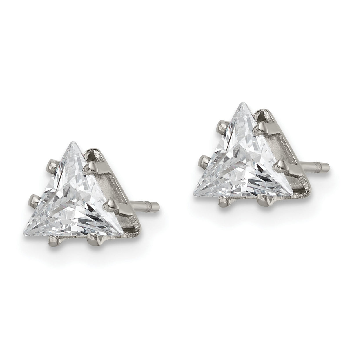 Stainless Steel Stud Earrings with Cubic Zirconia, Triangle Prong Setting, Geometric Style