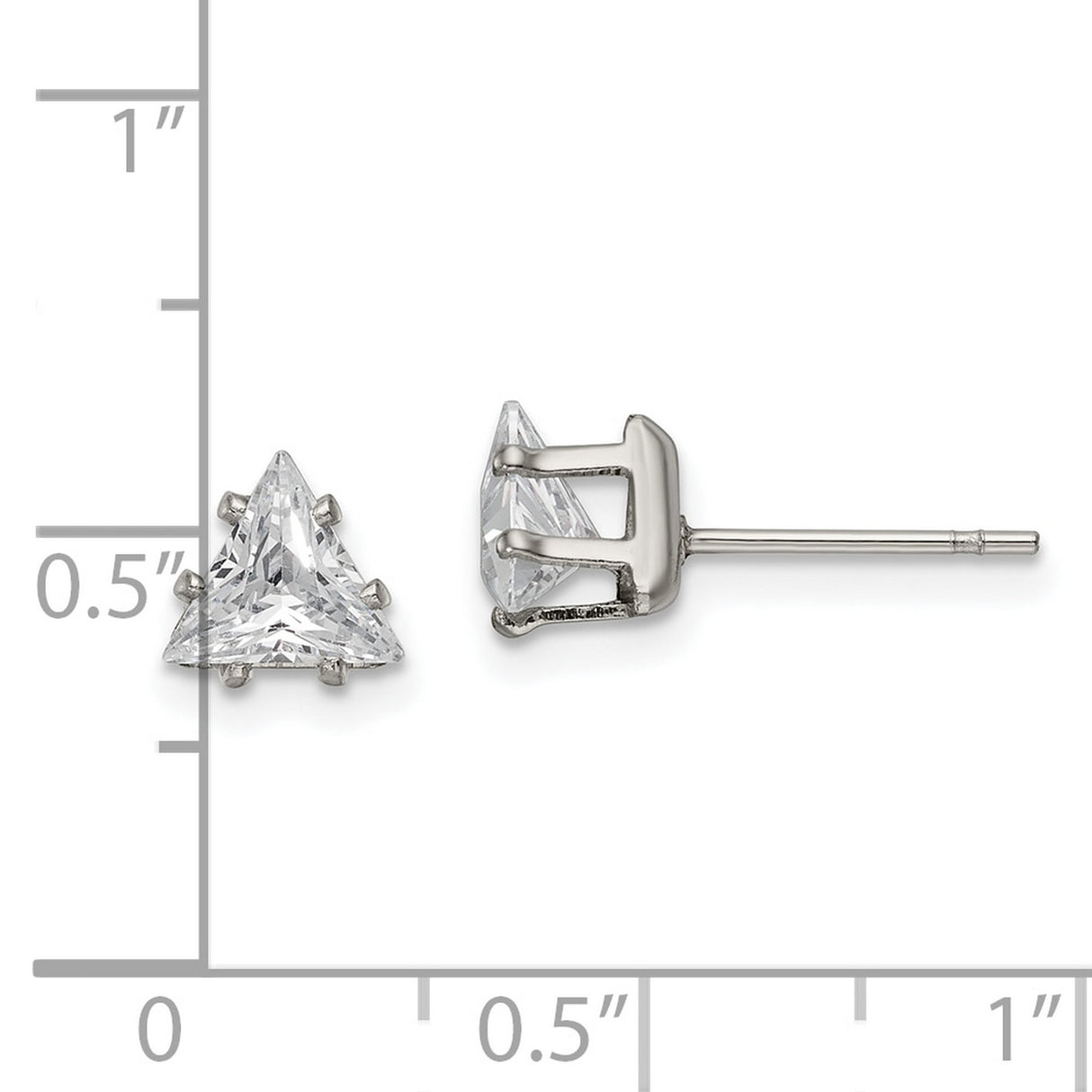 Stainless Steel Stud Earrings with Cubic Zirconia, Triangle Prong Setting, Geometric Style