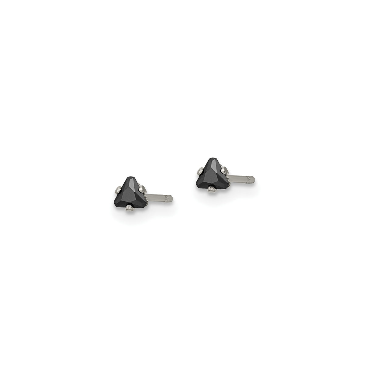 Stainless Steel Stud Earrings with Black Cubic Zirconia, Triangle Geometric Design, Unisex