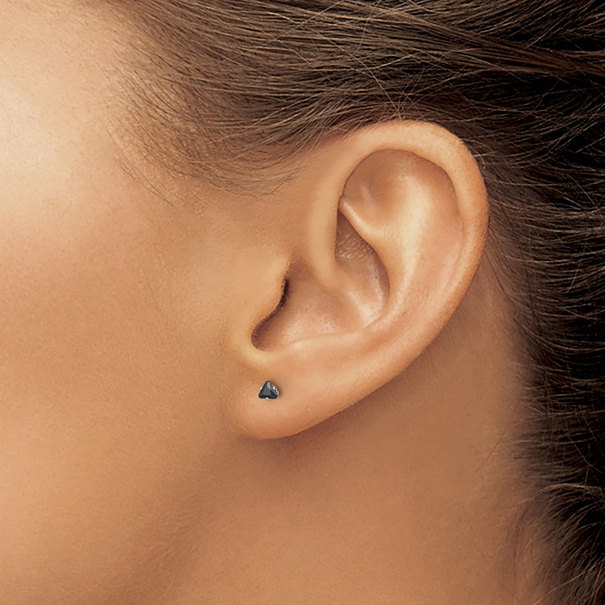 Stainless Steel Stud Earrings with Black Cubic Zirconia, Triangle Geometric Design, Unisex