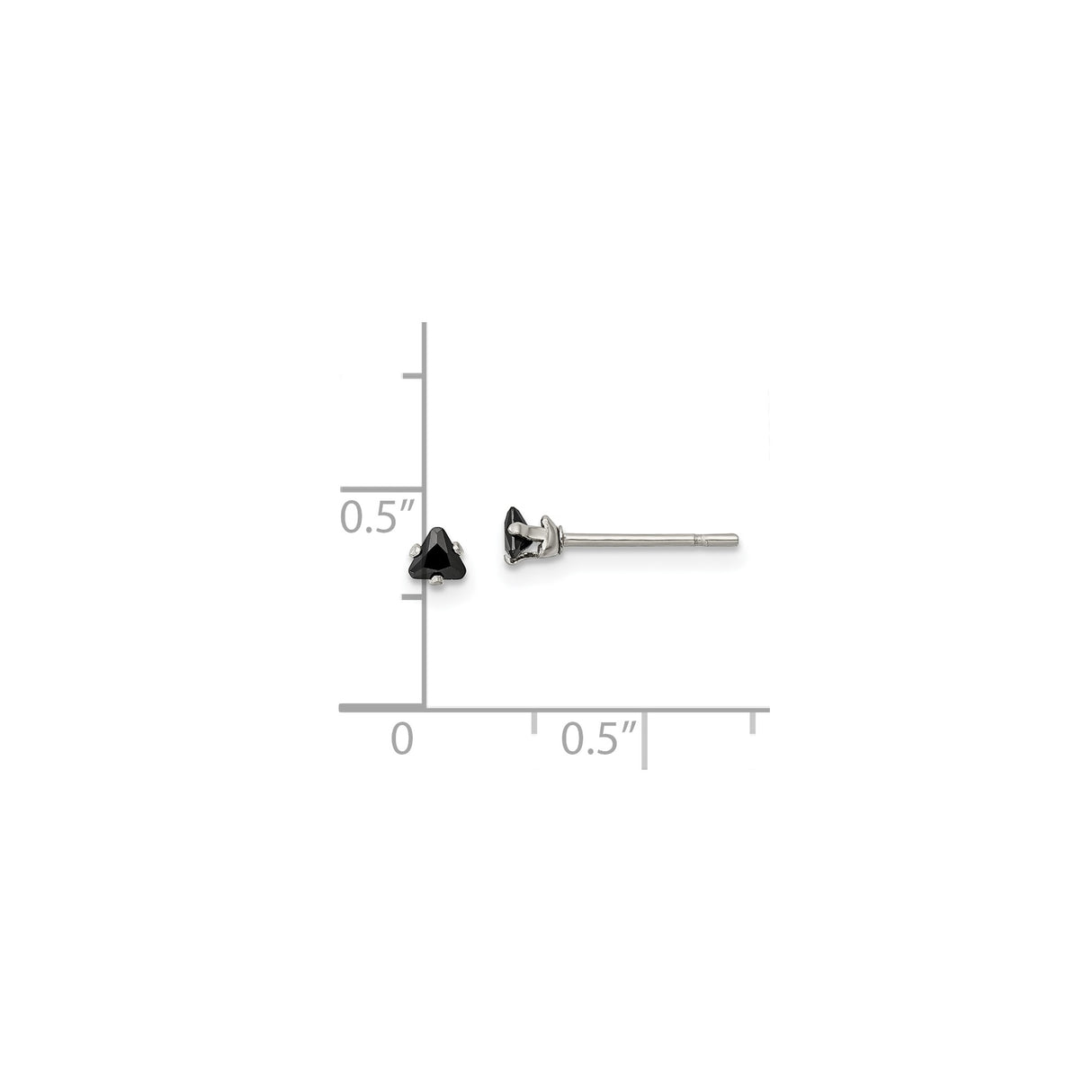 Stainless Steel Stud Earrings with Black Cubic Zirconia, Triangle Geometric Design, Unisex