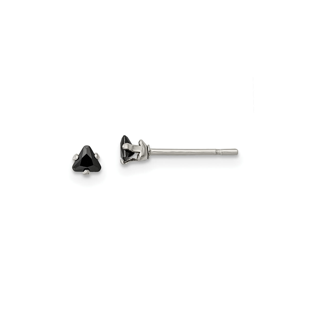 Stainless Steel Stud Earrings with Black Cubic Zirconia, Triangle Geometric Design, Unisex